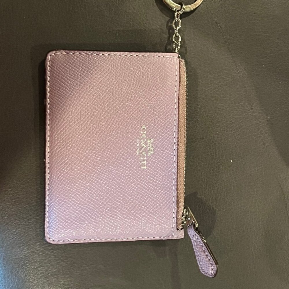 Coach Light Lavender Leather Card Wallet With Keyring